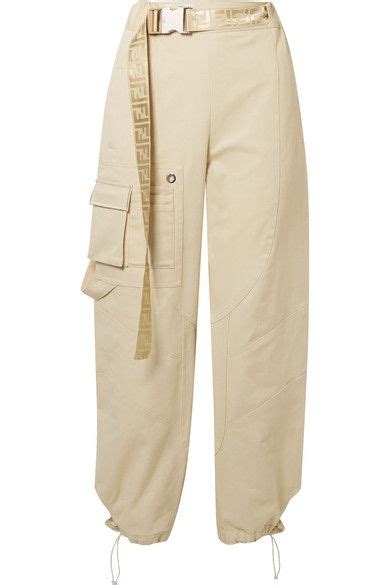 fendi belted cotton-blend drill tapered pants